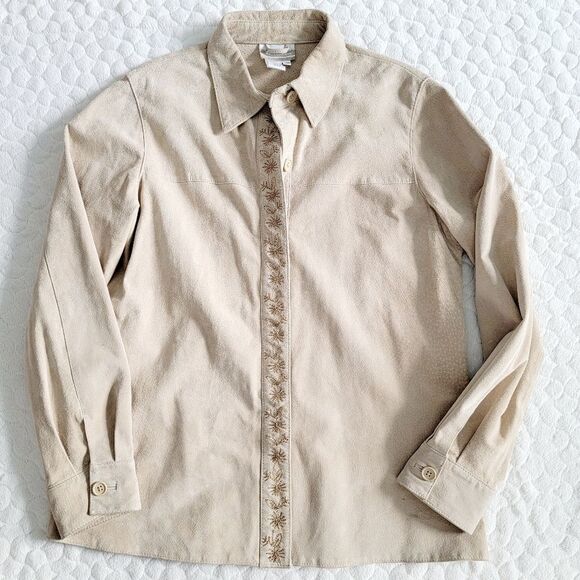 Embroidered leather suede jacket boho medium vintage y2k shacket - Picture 2 of 9